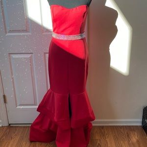 Red dress embellished with Swarovski rhinestones